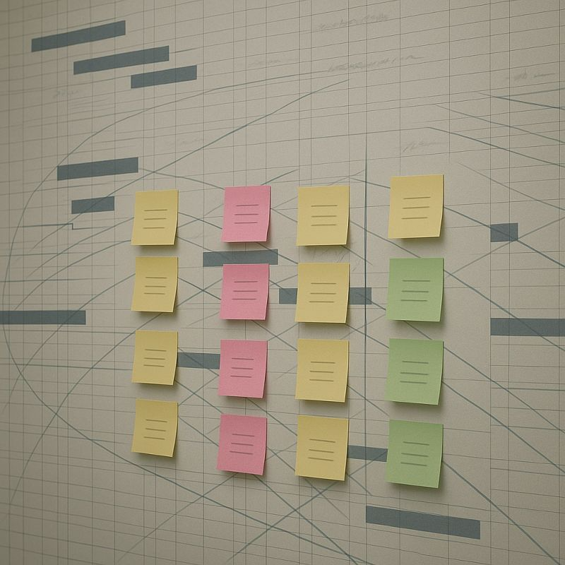 Sticky notes on a planning board representing agile delivery